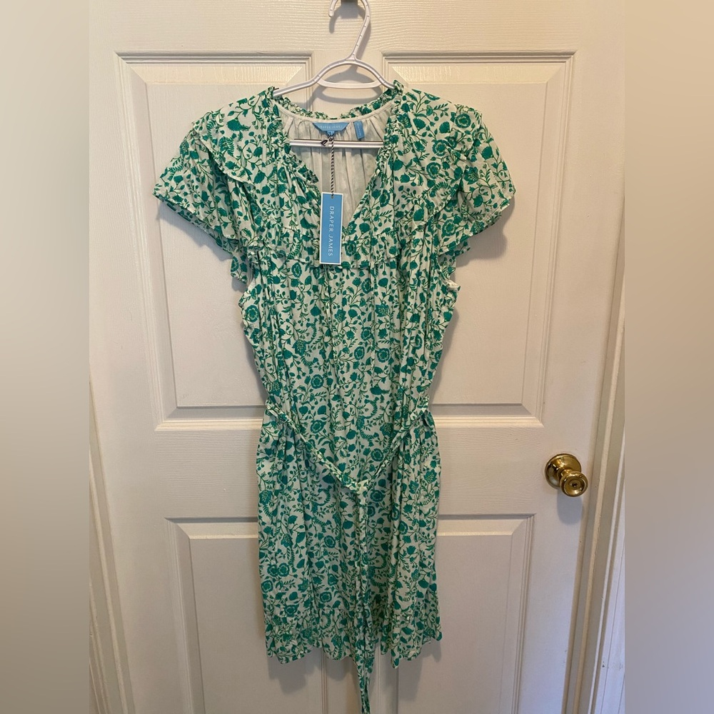 Draper James Tie Waist Flutter Sleeve Dress in Woodblock Floral size XL